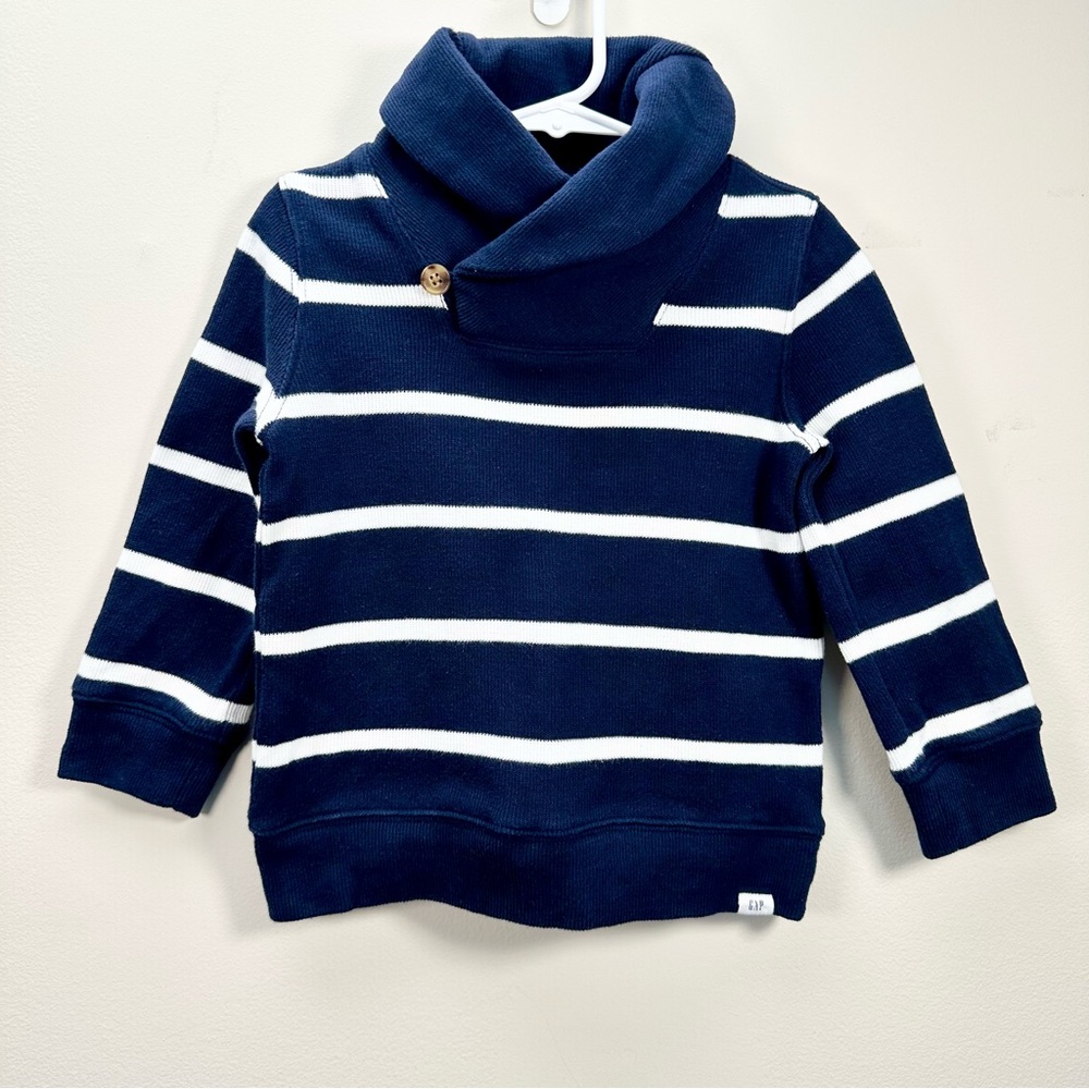 Baby GAP Navy Blue Striped Shawl Neck Sweater, 3T